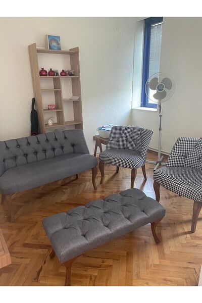 Ecem Life Gri Kazayagı Cay Seti Koltuk Takımı 2 1 1 Koltuk Puf Hedye