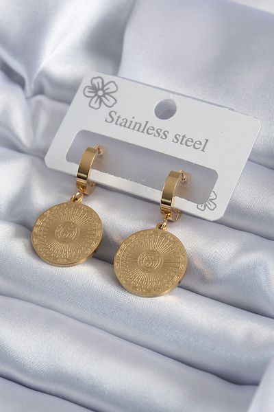 Skygo 316L Steel Gold Color Embroidery Detail Women's Earrings - TJ-BKP7981