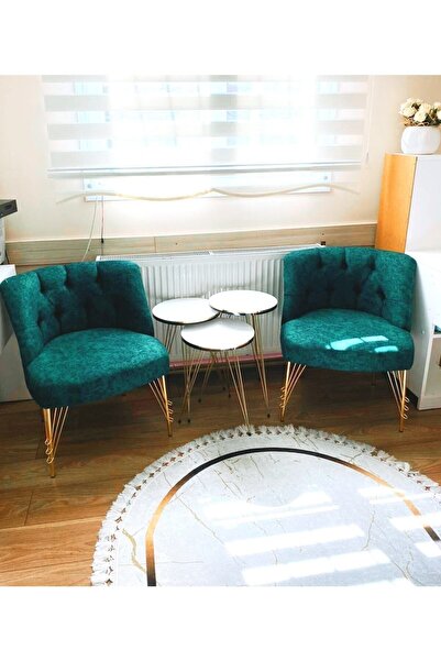 Genel Markalar Yesil Metal Ayak Cay Seti Iki Tekli Berjer