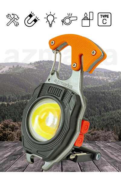azmarka Çok Fonksiyonlu Deprem & Kamp Feneri – Çakmak, Tornavida, Anahtarlıklı, Cam Kırıcı & Kemer Kesici
