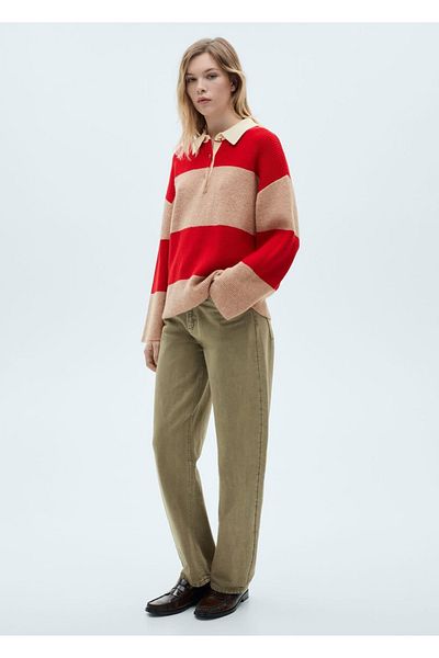 MANGO Woman Striped polo collar sweater