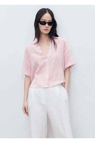 MANGO Woman Çizgili yarı transparan gömlek