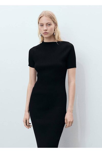 MANGO Woman Rib Open Neck Midi Dress