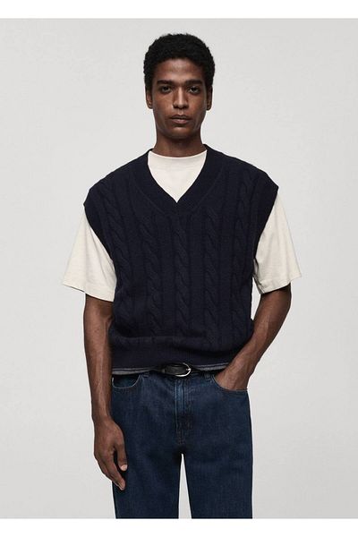 MANGO Man Wool Blend Knit Print Vest