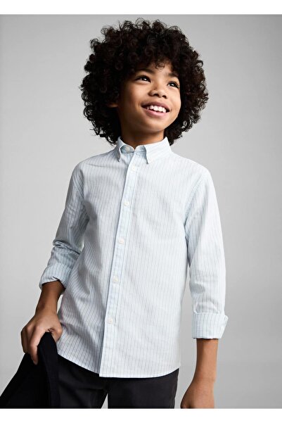 MANGO Kids %100 Pamuklu Çizgili Oxford Gömlek