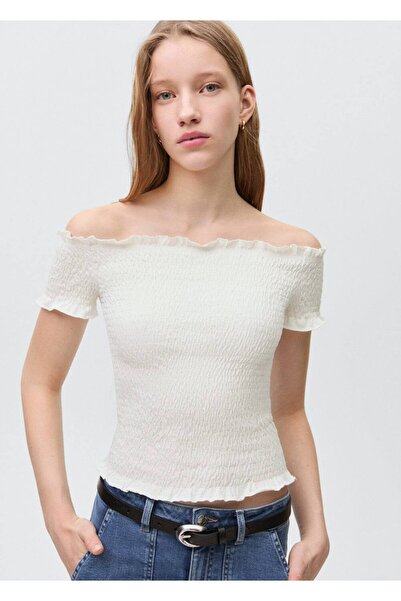 Mango Teen Drapirano bluza sa otvorenim ramenima