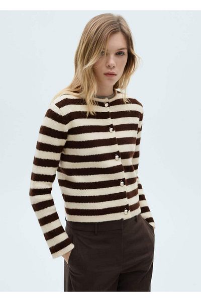 MANGO Woman Buttoned striped cardigan