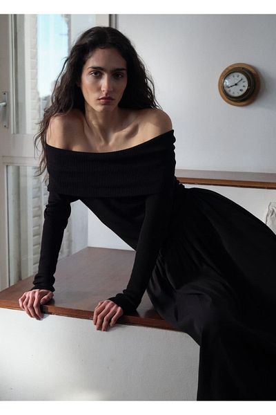 MANGO Woman Combined Fabric Off-The-Shoulder Dress