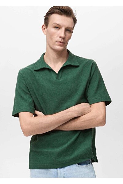 MANGO Man Kalıplı ribana pamuklu polo gömlek