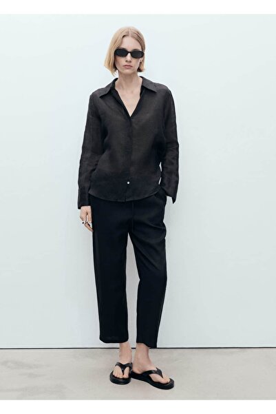 MANGO Woman Straight Cut Linen Trousers