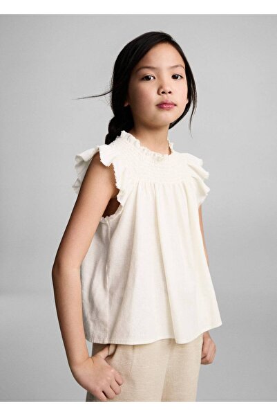MANGO Kids Linen Blended Ruffle Blouse