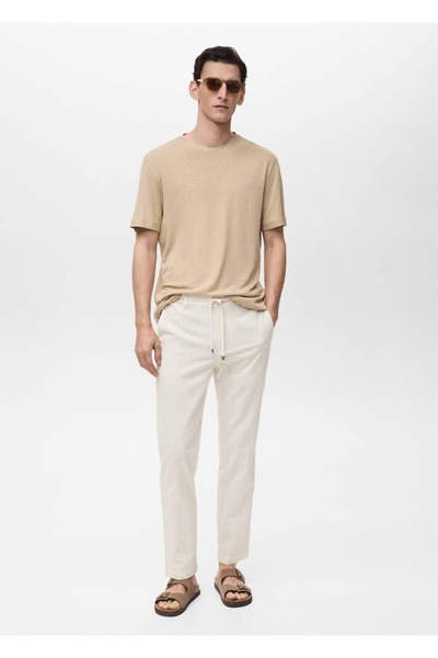 MANGO Man Slim Striped Linen Pants