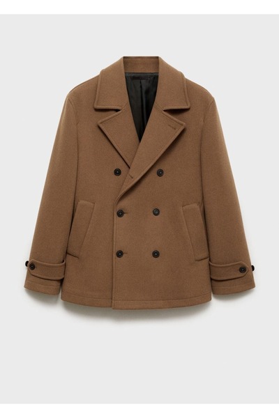 MANGO Man Kruvaze kesimli yün palto