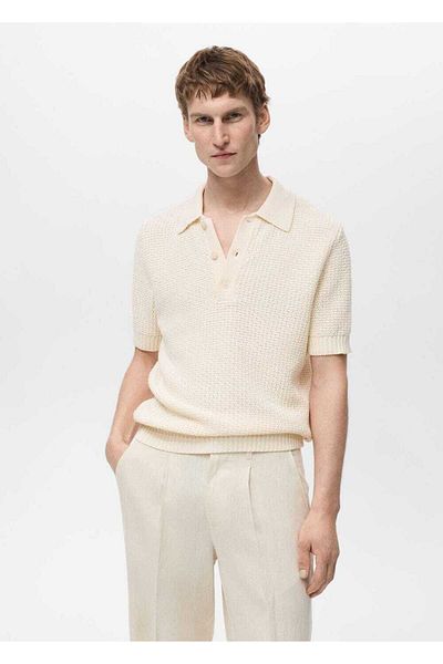 MANGO Man Openwork Cotton Knitwear Polo Shirt