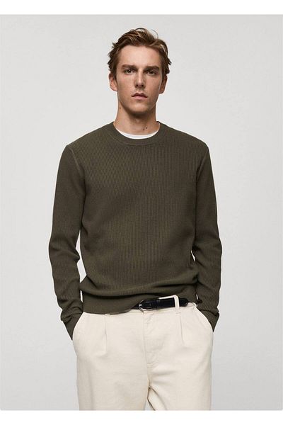 MANGO Man Dünner, gerippter Baumwollpullover aus Strick