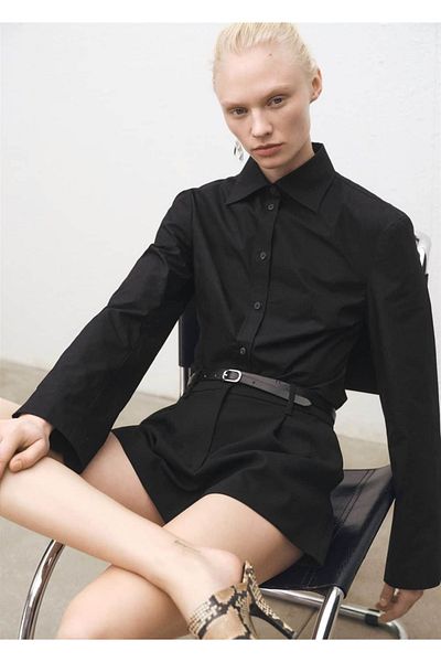 MANGO Woman Slim Fit Shirt with No Cuffs Sleeves