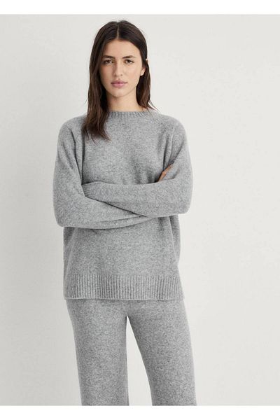MANGO Woman Cotton Linen Round Collar Knitwear Sweater