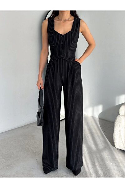 OurStyles Cizgili Palazzo Pantolonlu Yelek Takim S – Uygun Fiyatlı, Hızlı - Z...