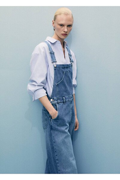 MANGO Woman Düz kesim kot salopet