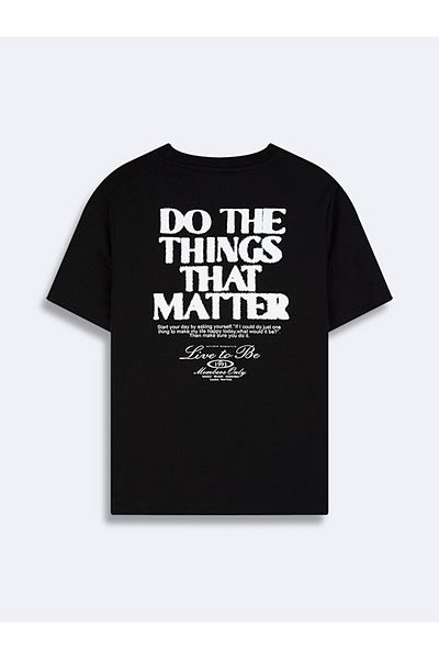 Ltb Back Printed Basic Short Sleeve Regular Black T-Shirt