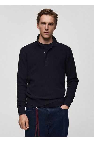 MANGO Man Corded Cotton Blended Polo Sweater