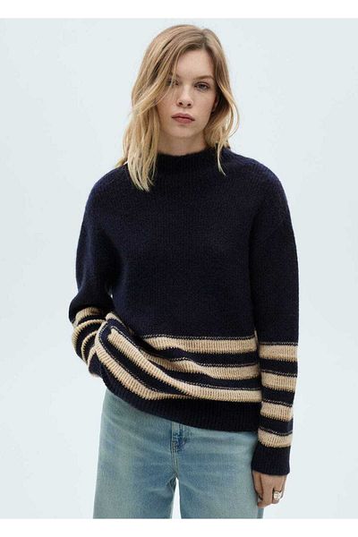 MANGO Woman Striped Perkins Collar Sweater