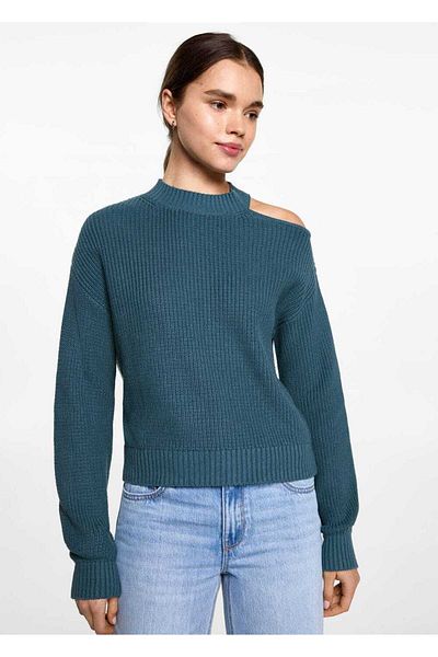 Mango Teen Asymmetrical Sweater with Open Shoulders