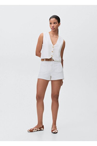 Mango Teen Pantaloni scurți din denim cu tivul îndoit