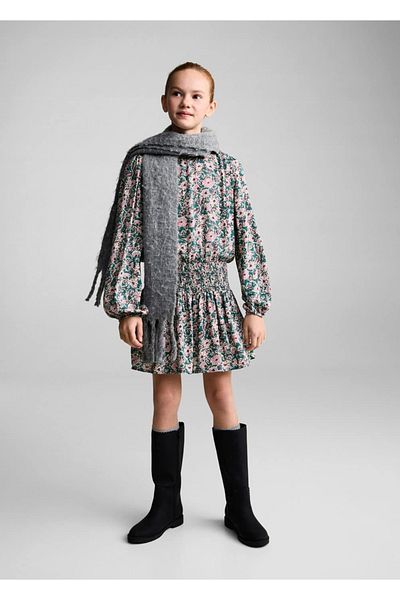 MANGO Kids Gathered Λεπτομερές Floral Φόρεμα