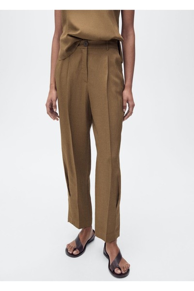 MANGO Woman Keten Karışımlı Pileli Pantolon