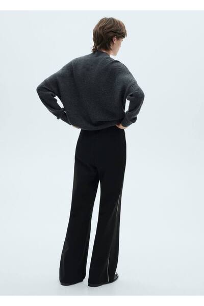 MANGO Woman Kontrast çizgili triko pantolon