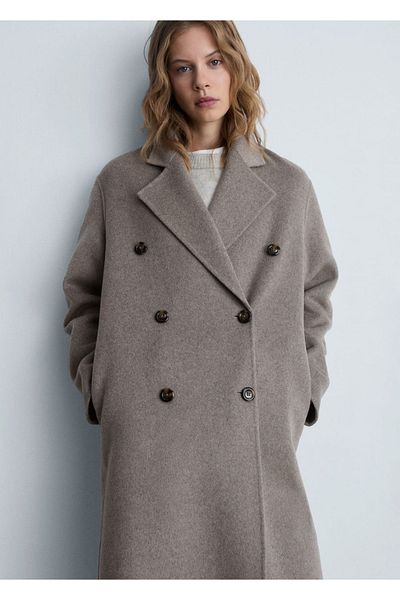 MANGO Woman Oversize'owy, ręcznie robiony długi płaszcz