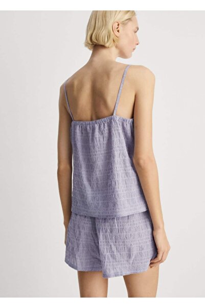 MANGO Woman Gofre Dokuma Çizgili Pamuklu Iki Parça Pijama