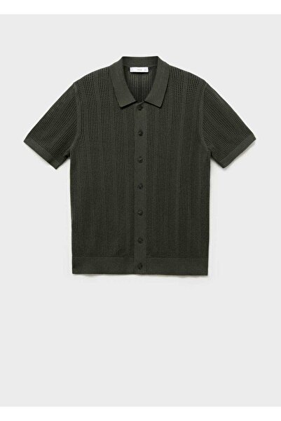 MANGO Man Çizgili kalıplı ajur örgü gömlek