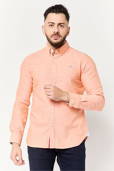 La Martina Men Tailored Fit Embroidered Logo Long Sleeve Casual Shirt, Light Orange