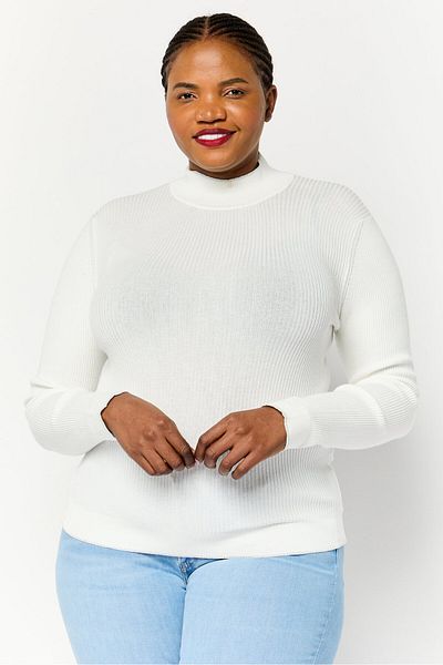 Harmont & Blaine Women High Neck Rib Knitted Sweater, Ivory