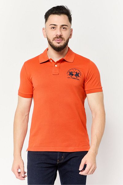 La Martina Men Regular Fit Short Sleeves Embroidered Logo Polo Shirt, Orange