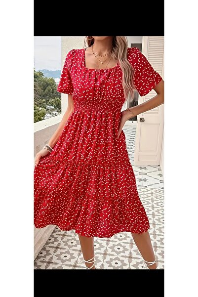 Vuslat Viskon midi boy elbise