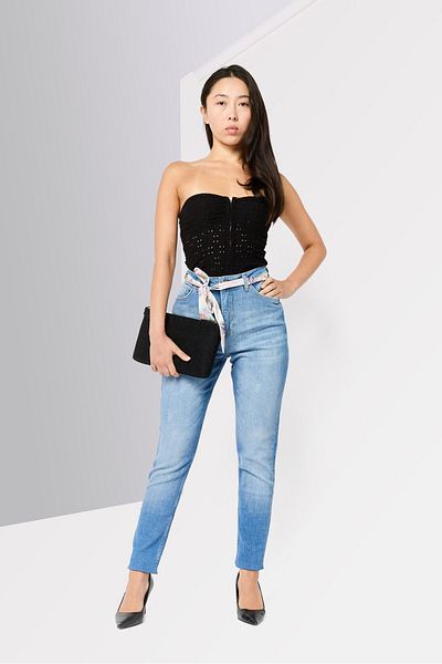 Scotch & Soda Women Skinny Fit Washed Stretchable Tie Belted Jeans, Blue