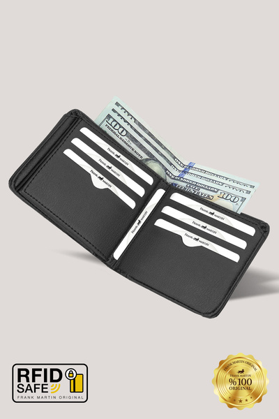 Frank Martin Orijinal Kutulu Kağıt Para Bölmeli Spor Şık Deri Erkek Siyah Cüzdan 70-026
