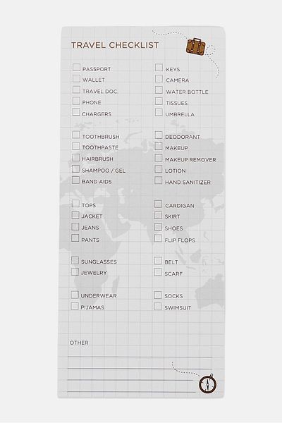 Muy Mucho 100 Sheets Travel Checklist 8 X 18 Cm, White