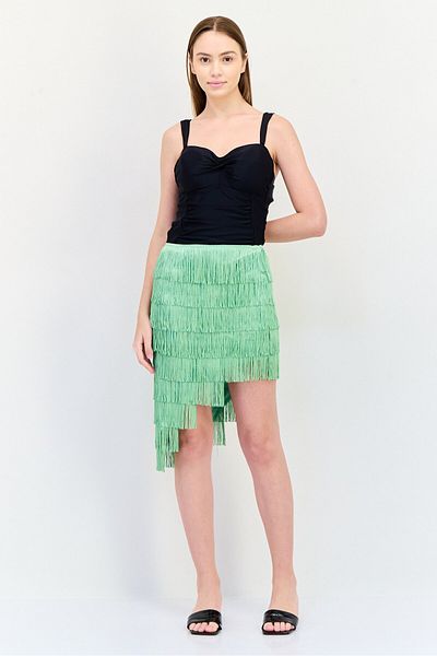 NA-KD Hanna Schonberg X Women Asymmetrical Fringed Skirts, Pistachio