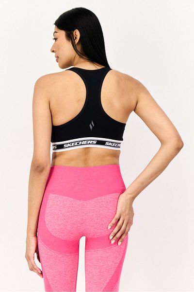 SKECHERS Women Brand Logo Padded Sports Bra, Black