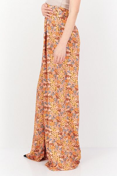 Asos Design Women Floral Print High Waist Wide Leg Pants, Orange