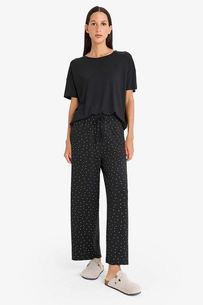 DeFacto Pajama Sets Short Sleeve Pajama Top with Stretchy Waist Long Pajama Bottom-Fall in Love D8454Ax25Sp
