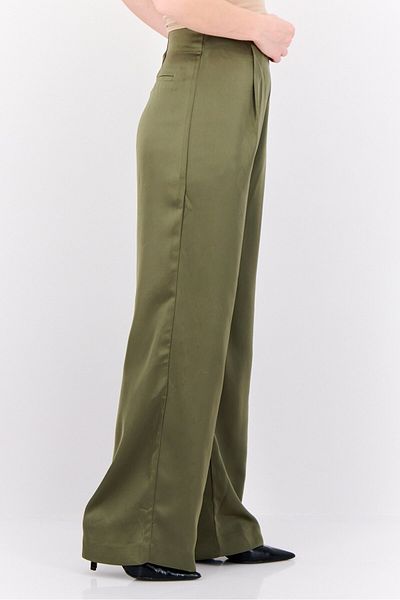 ANNA FİELD Women Regular Fit Satin Wide Leg Pants, Dusty Olive