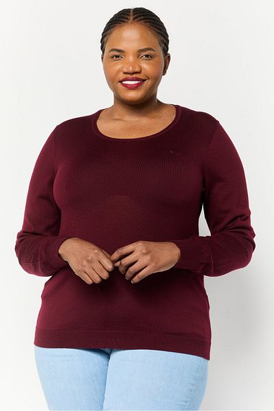 Harmont & Blaine Women Crew Neck Long Sleeves Embroidered Sweater, Maroon