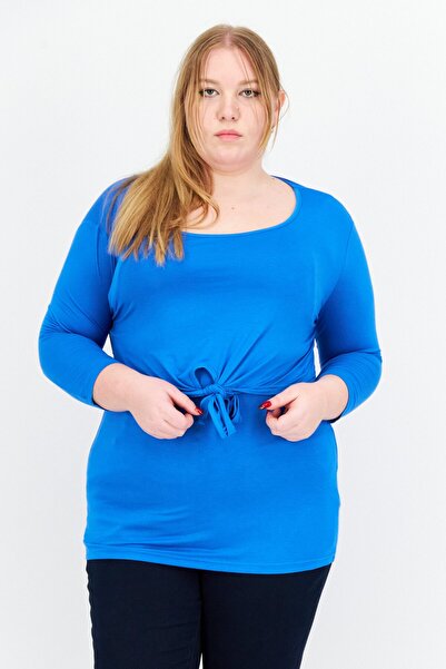 MAIAMAE Women Round Neck Long Sleeve Blouse, Blue