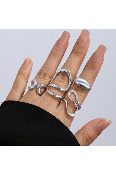 Choice Silver Color Ingemark 4Pcs Vintage Irregular C Shape Open Ring Set Wom...