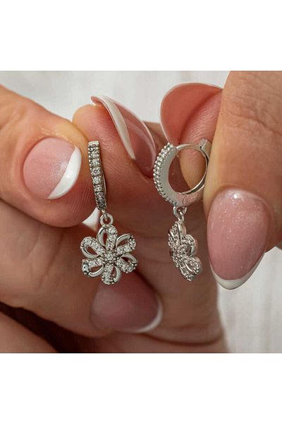 norsary Silver Dangle Flower Women's Earrings